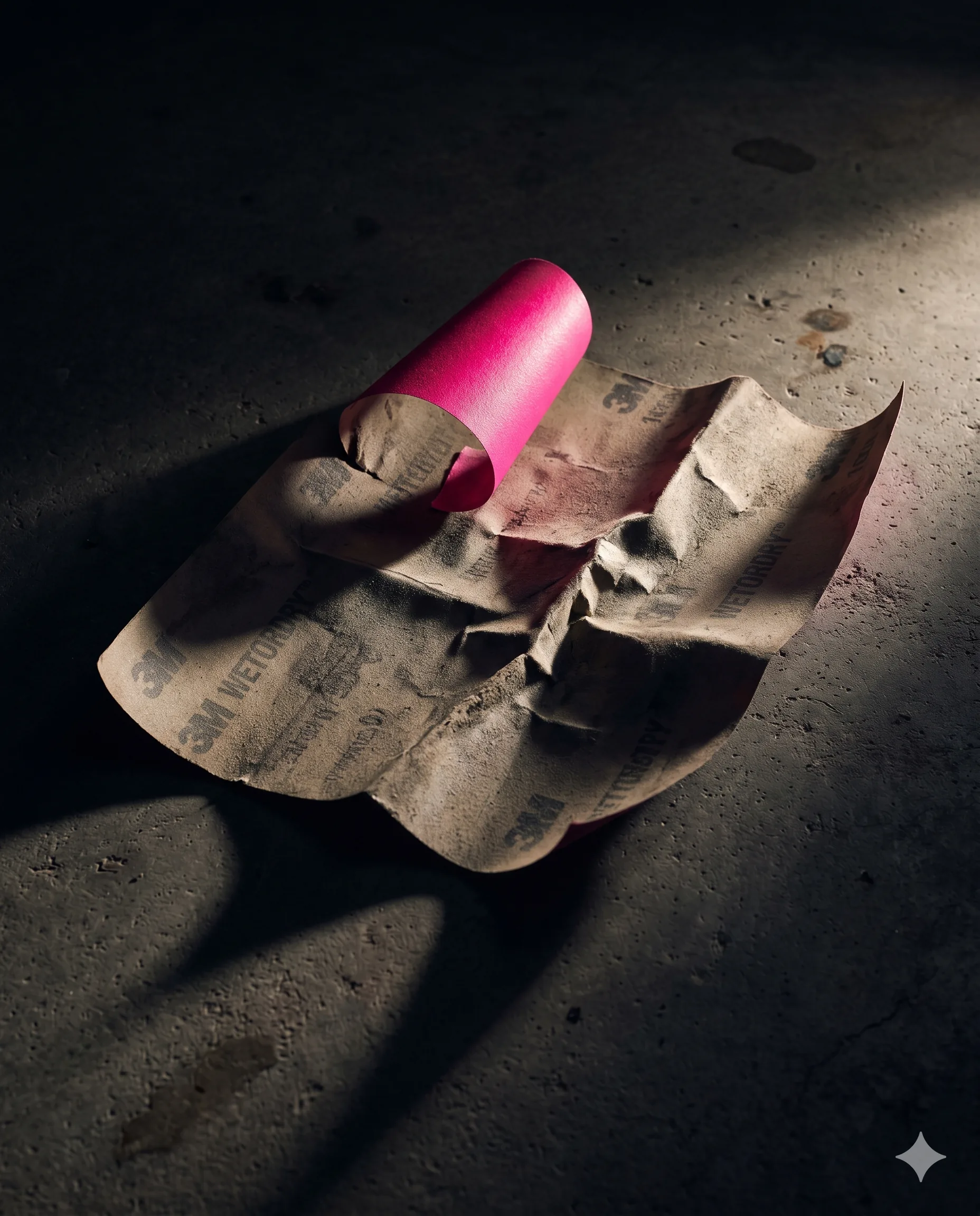 Used. Crumpled. Lit pink anyway.