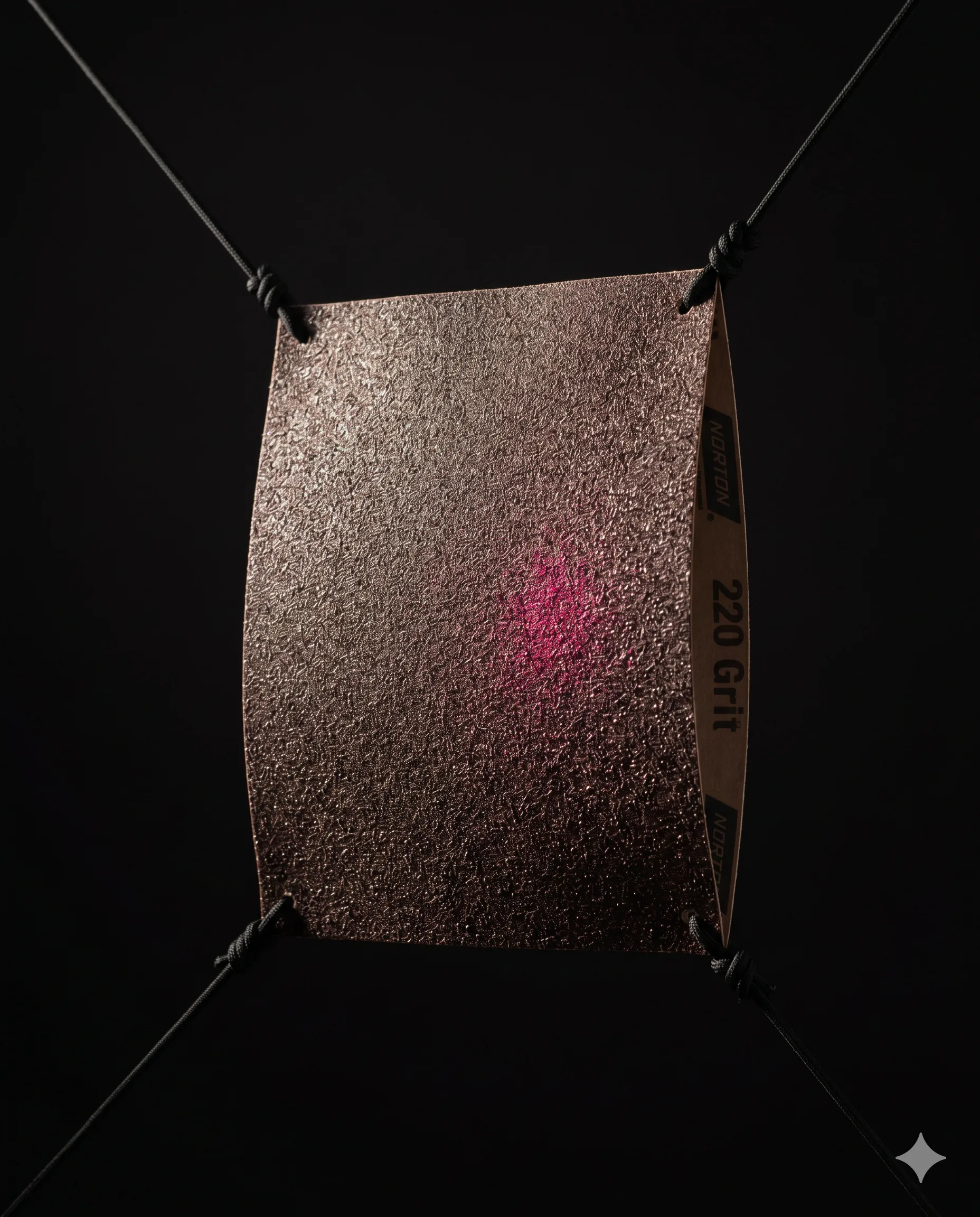 220 grit. Hung by all four corners.